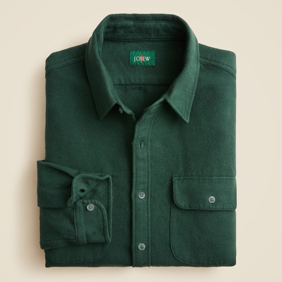 J Crew Oarsman Heavyweight Chamois Workshirt Button Up Green Men Size XL Cotton - Picture 2 of 8